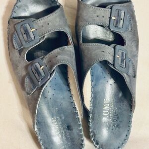 La Plume Denim Jen Nubuck color size 40 9.5 Leather Buckle Sandals EUC